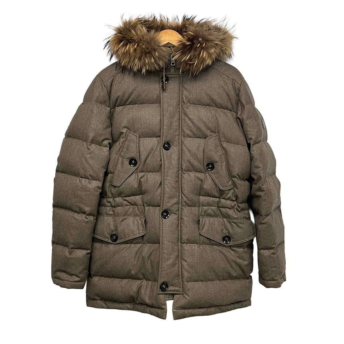 HETREGO(エトレゴ) ダウンコート サイズ48 XL メンズ - ブラウン 長袖/ジップアップ/ファー着脱可/冬
