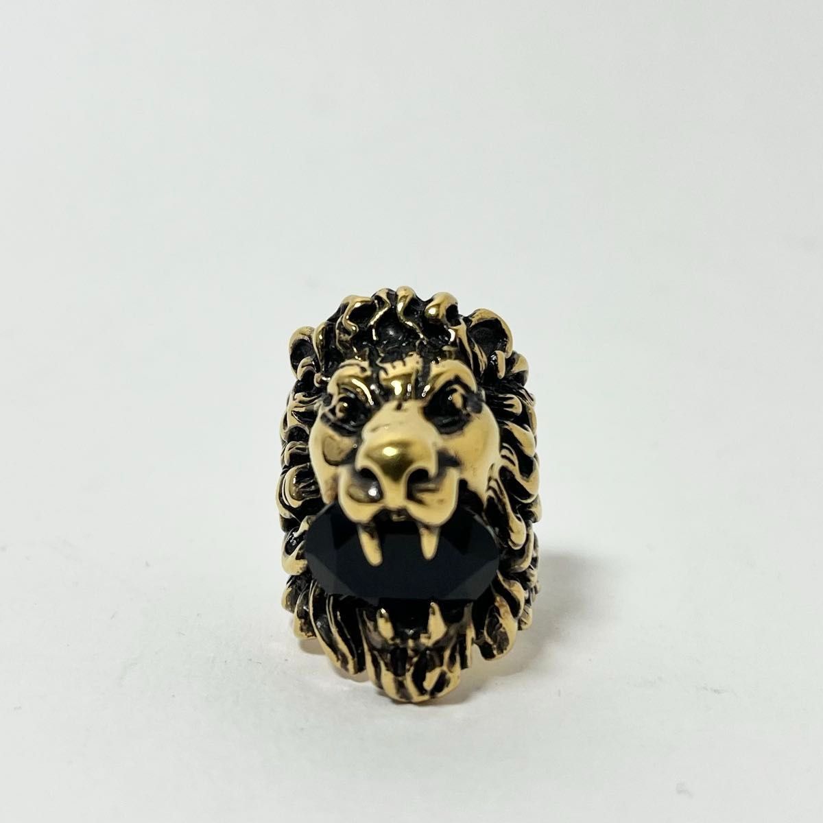 GUCCI グッチ ライオンヘッド リング ゴールド 指輪 10号 ブラック