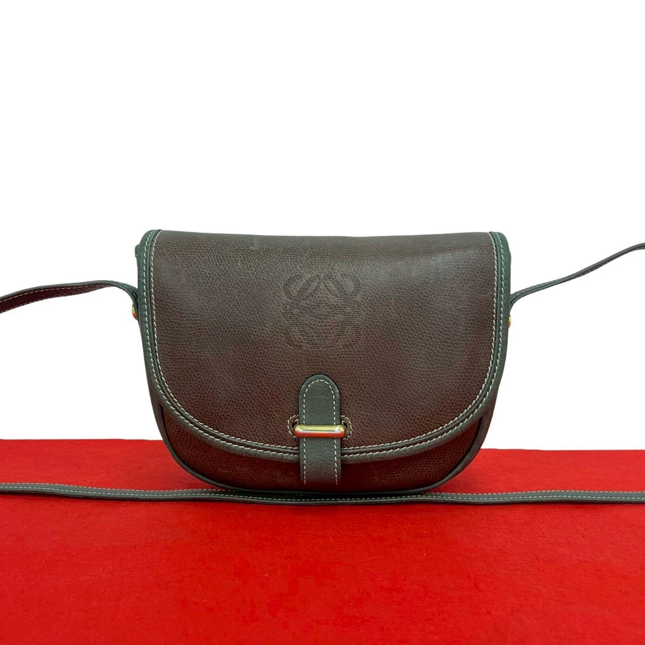 極 美品 LOEWE ロエベ ヴィンテージ アナグラム ロゴ レザー 本革 ミニ