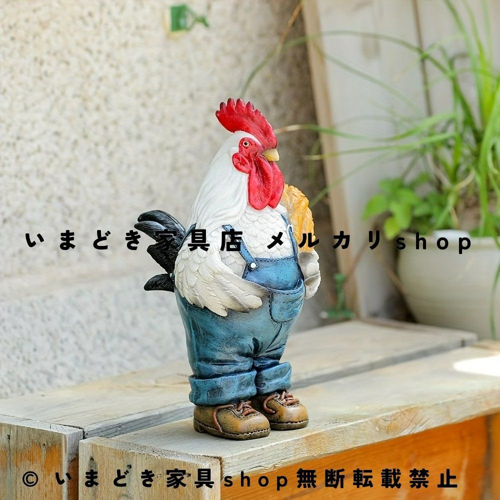 雄鶏 置物 ニワトリ オーナメント 小麦の穂 レジン製 アニマルオブジェ ファームハウス カントリー風 ヴィンテージ風 ガーデン雑貨 卓上インテリア リビング 玄関 エントランス 庭飾り テーブルデコレーション 北欧風 アンティーク調 動物フィギュア