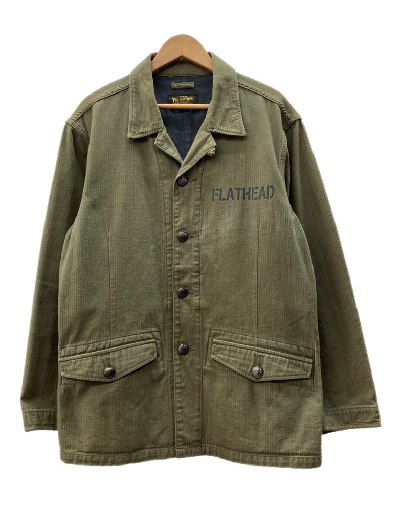 フラットヘッド THE FLAT HEAD MTY-01W Military Jacket ミリタリー ジャケット ボタン カバーオール ワーク アウター オリーブ 緑 サイズ40 ジャケット ロゴ カーキ 104MT-3246