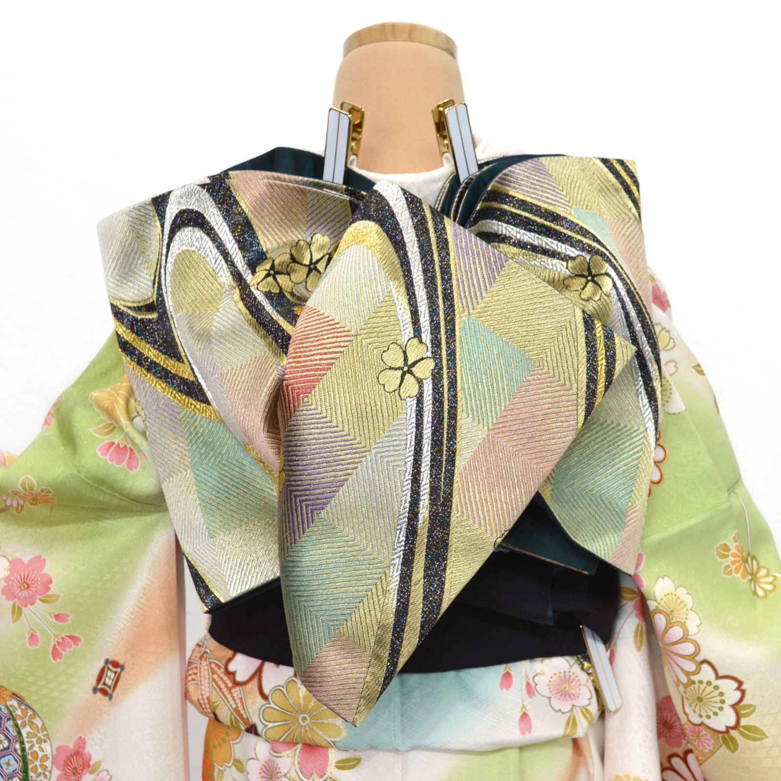 美品》正絹 振袖6点セット M〜Lサイズ 成人式 振袖セット パールトーン