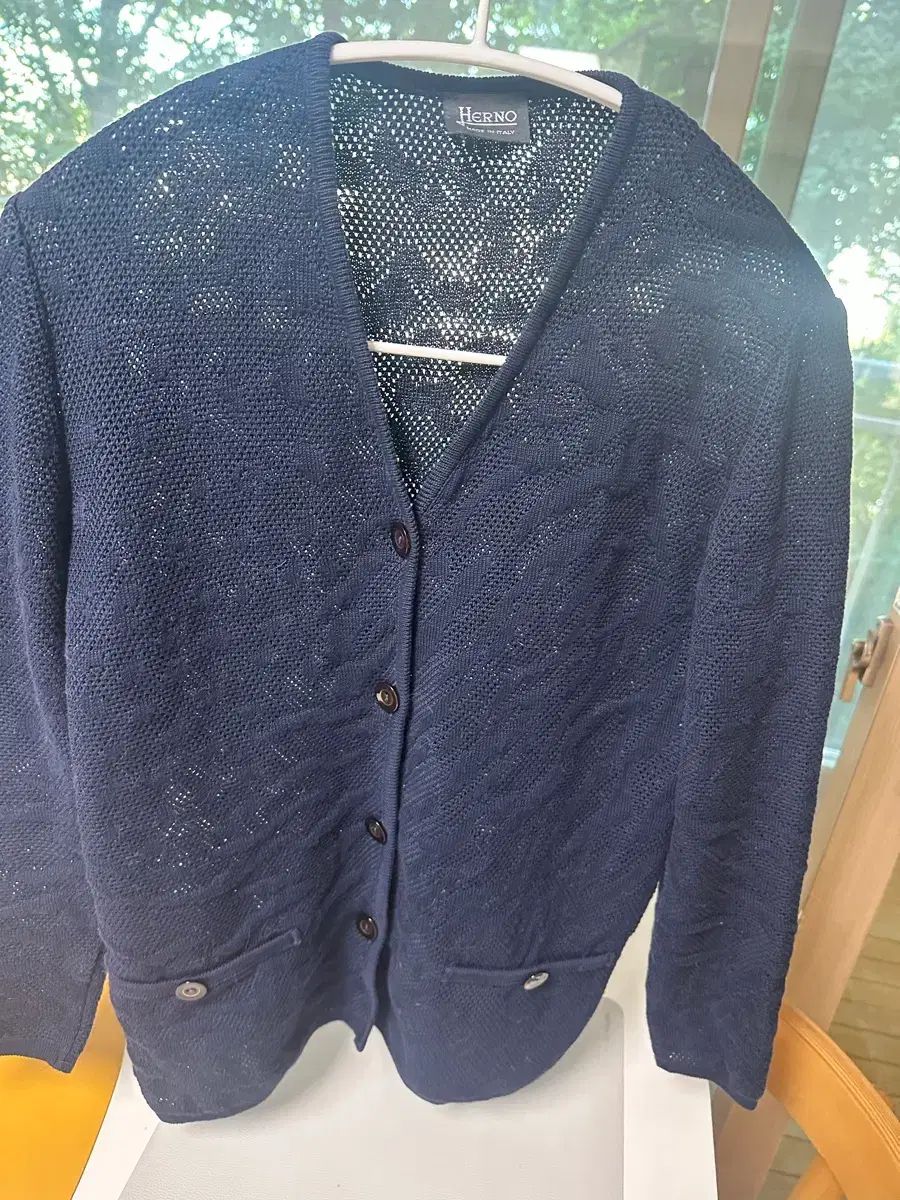 HERNO クロシェ ニット カーディガン ネイビー