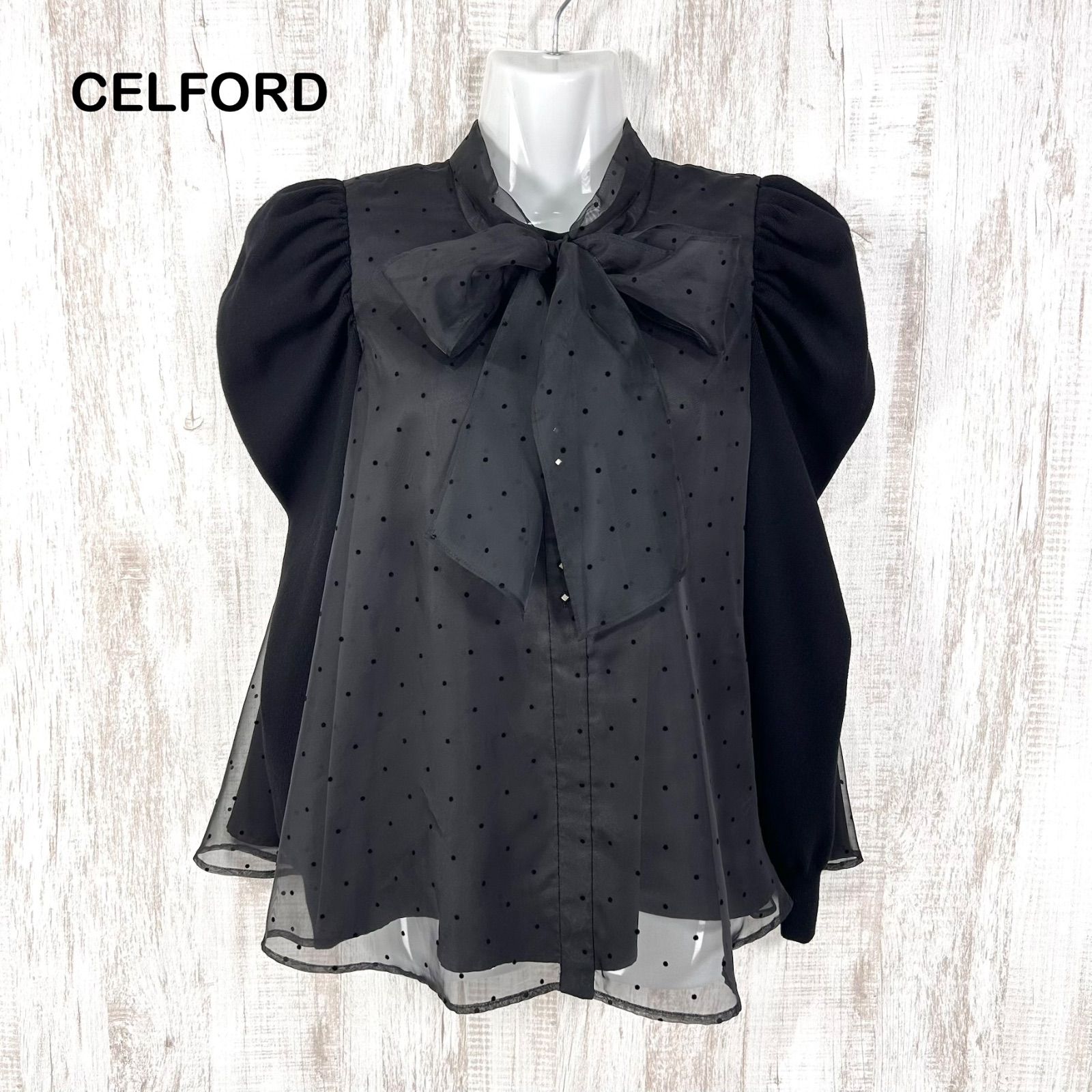 CELFORD セルフォード ドット ニットコンビ オーガンジー ブラウス ブラック