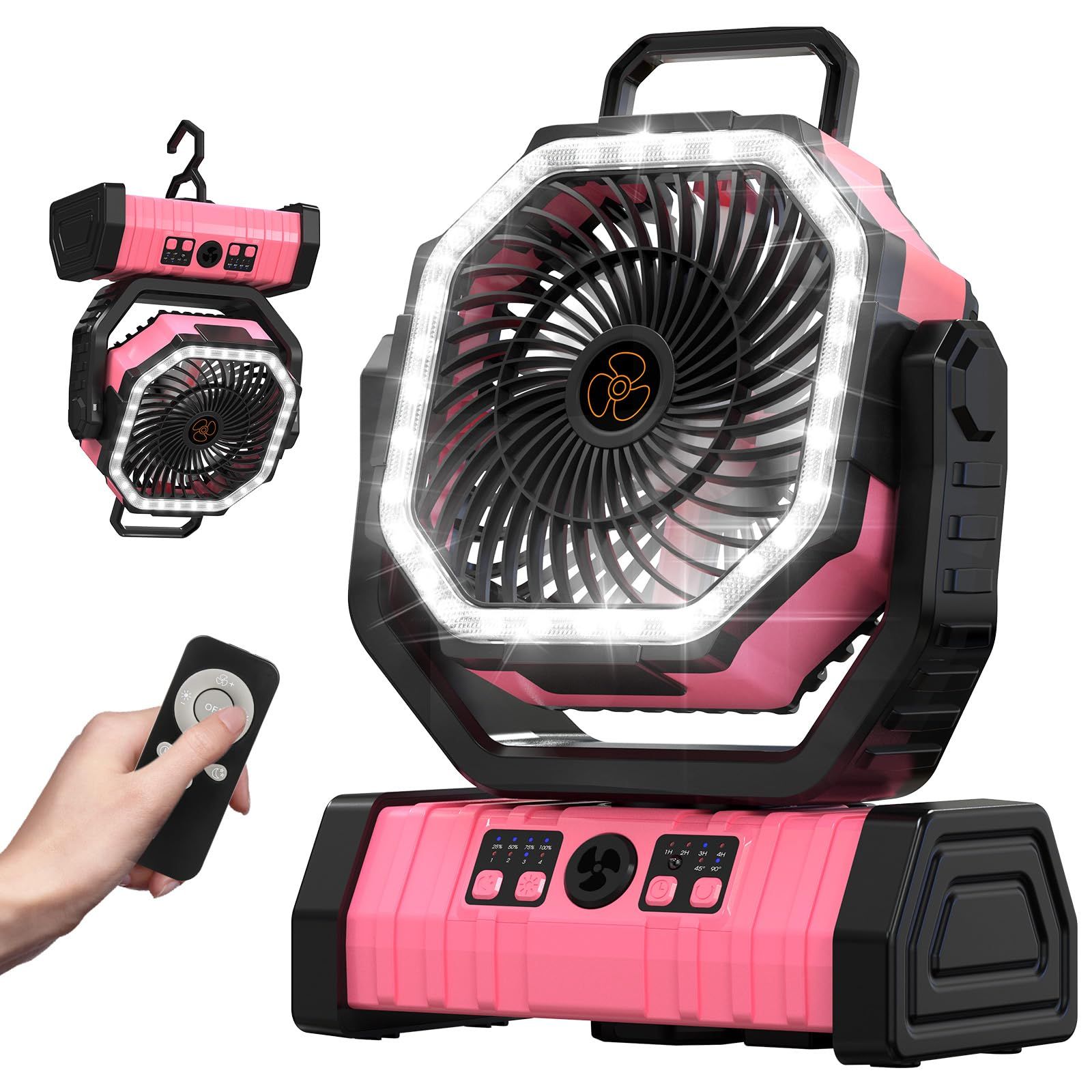 【20000mAh&リモコン】 Richday キャンプ 扇風機 アウトドア コードレス TYPE-C充電式 切タイマー 風量4段階 自動首振り LEDライト 吊り下げ dcモーター サーキュレーター 強力送風 省エネ おしゃれ 車中泊 防災 993ebb49