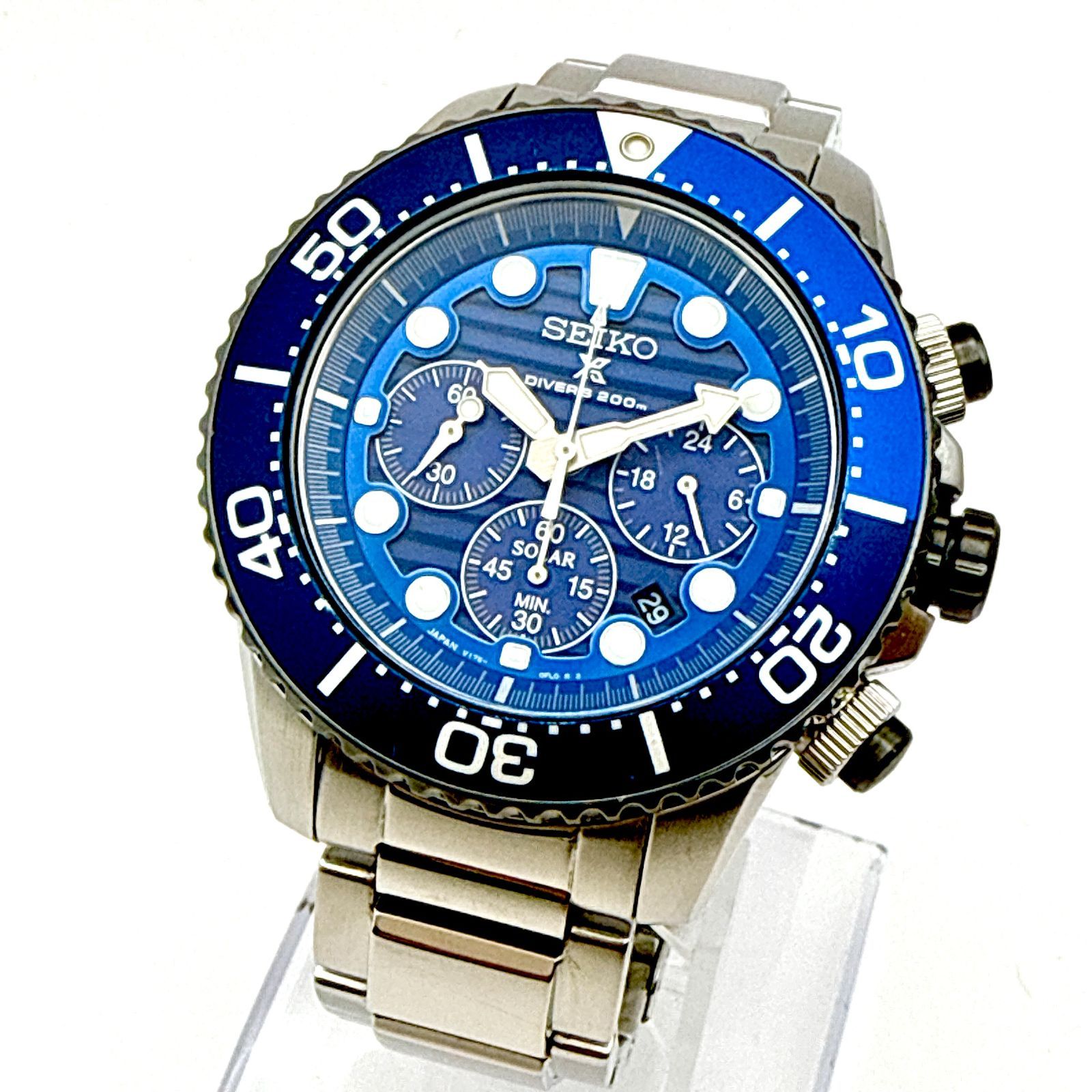 B155【箱入り・Special Edition】 SEIKO PROSPEX Save the Ocean Special Edition セイコー プロスペックス ダイバーズ クロノグラフ ソーラー充電 ブルー/ネイビーバイカラーベゼル メンズウォッチ