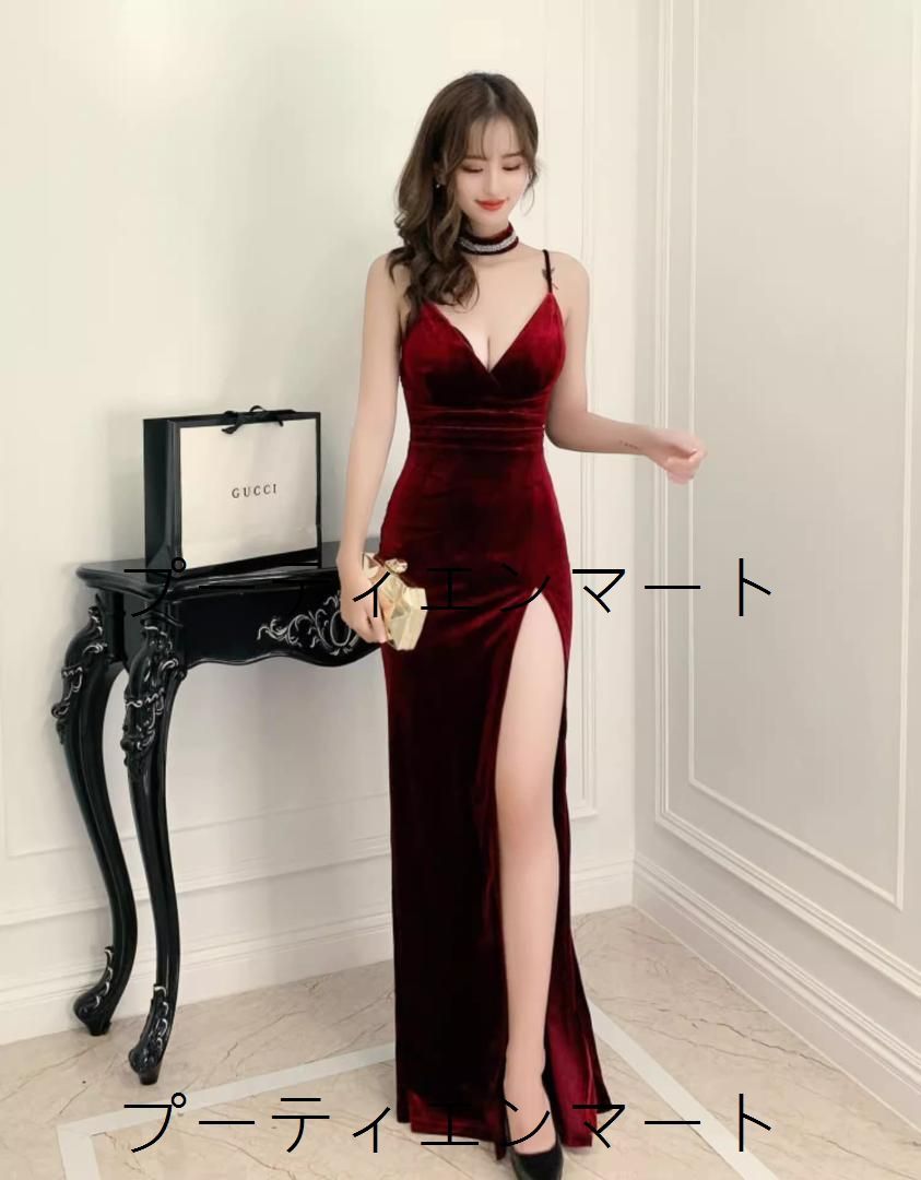 人気商品 イブニングドレス ベロア タイト パーティー/キャバクラ/結婚式 セクシー エレガント 高見え 華やか 美脚見え 写真映え お呼ばれ 二次会 同窓会 デートにも 旬トレンド