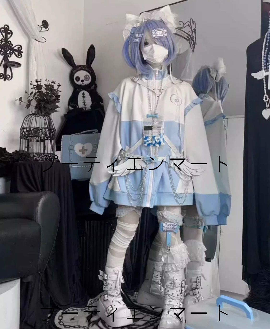 人気商品 パーカー　ブルー　ジャージ　サブカル　服　天使界隈　水色界隈　ロリィタ　長袖　地雷系　量産型　ゴスロリ　渋谷　原宿　病みかわいい　夢かわいい　推し活　トップス　長袖　秋　冬　シンプル　ゆったり　大きめ
