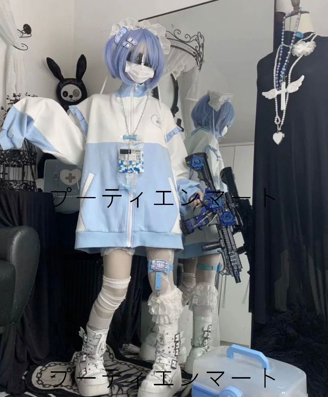 人気商品 パーカー　ブルー　ジャージ　サブカル　服　天使界隈　水色界隈　ロリィタ　長袖　地雷系　量産型　ゴスロリ　渋谷　原宿　病みかわいい　夢かわいい　推し活　トップス　長袖　秋　冬　シンプル　ゆったり　大きめ