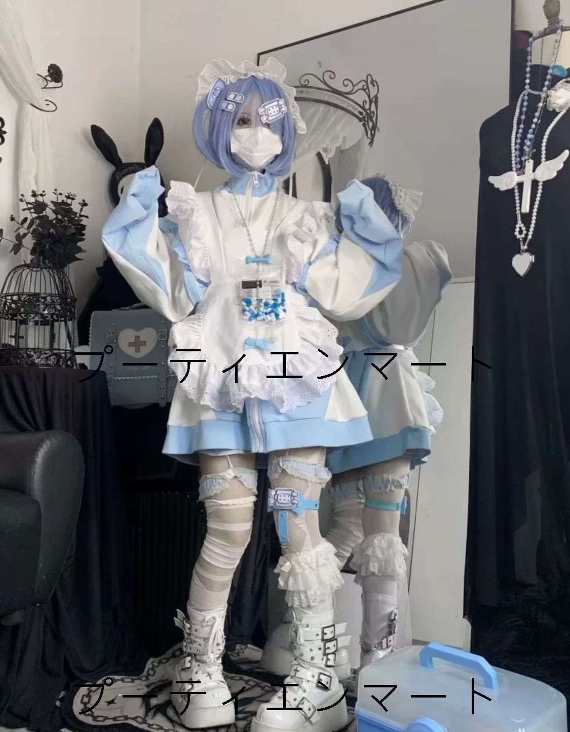 人気商品 パーカー　ブルー　ジャージ　サブカル　服　天使界隈　水色界隈　ロリィタ　長袖　地雷系　量産型　ゴスロリ　渋谷　原宿　病みかわいい　夢かわいい　推し活　トップス　長袖　秋　冬　シンプル　ゆったり　大きめ