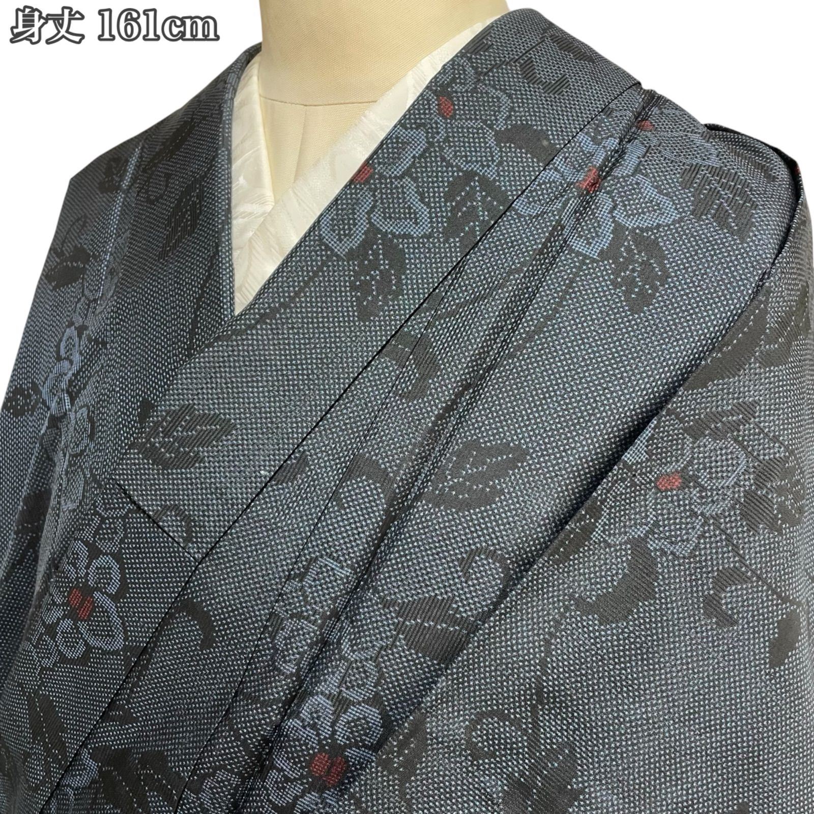 #J909 大島紬 花唐草 藍染め 正絹 身丈161cm 和装 和服 着物