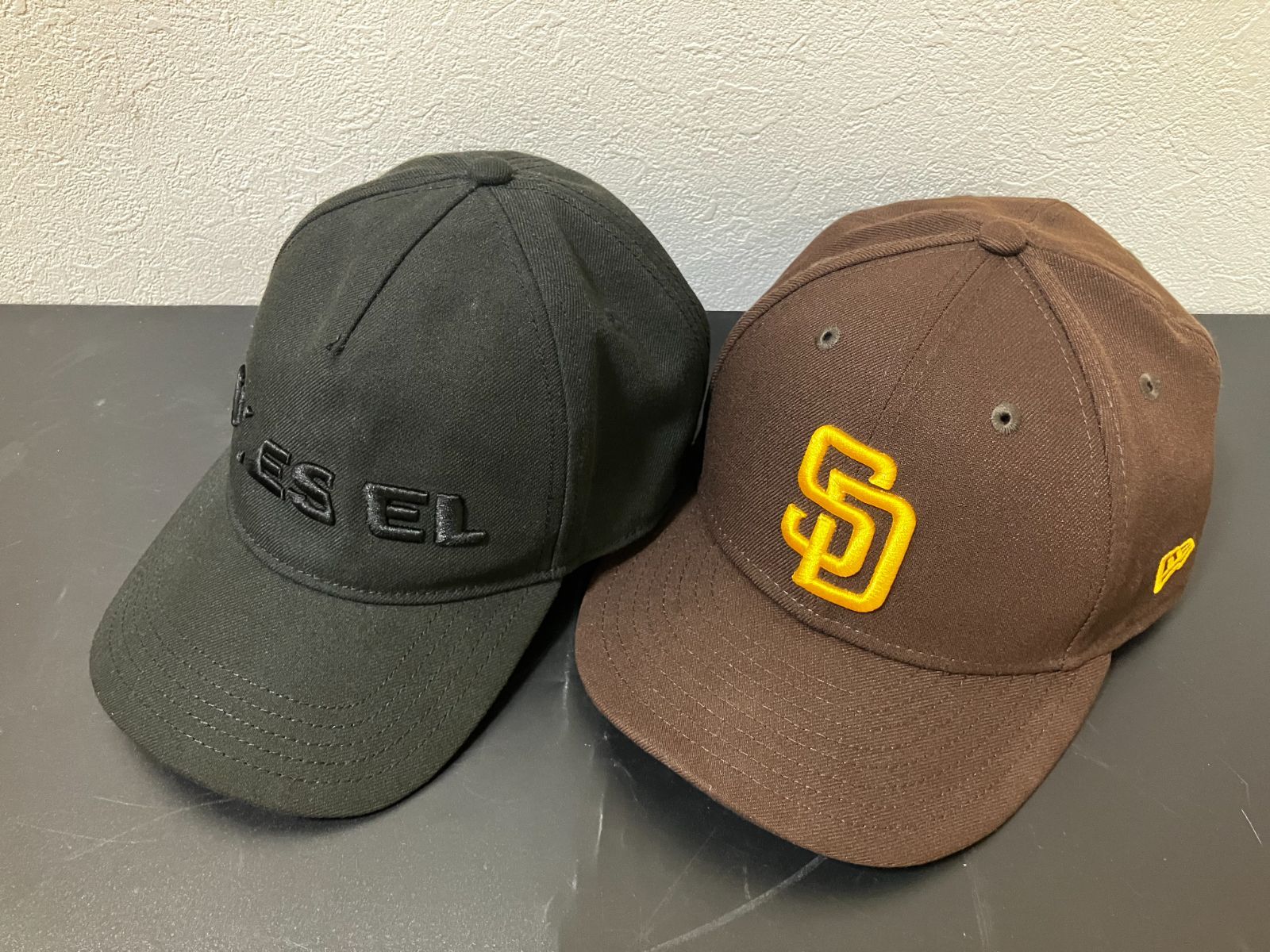 【33270】サンディエゴ・パドレス ニューエラ New Era DIESELベースボールキャップ ブラック ブラウン 2個セット 現状品 中古品