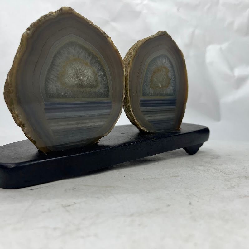 【中古】天然 アゲート 縞瑪瑙 1㎏　ペア　台付き　幅9高10奥5センチ【送料無料】