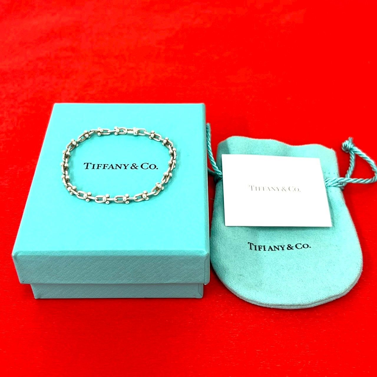 極 美品 箱 袋付きTIFFANY&Co. ティファニー ハードウェア マイクロリンク ブレスレット シルバー925 アクセサリー シルバー l2163