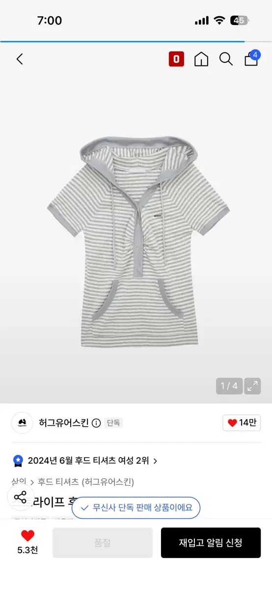 ハグユアースキン ストライプ フーディー Tシャツ HS ver (グレー)