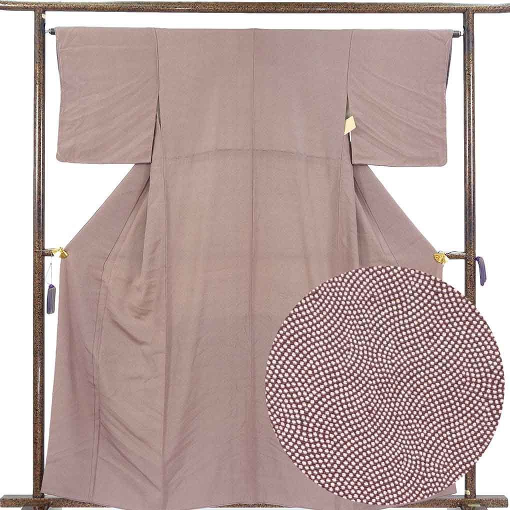小紋 身丈161cm 裄65cm 前幅24cm 後幅30cm 袖丈46cm 袖幅32.5cm レディース 袷 江戸小紋 裄Mサイズ 秋冬春用 正絹（シルク）パープル 未使用品 リメイク リユース リサイクル【呉服のきくや】