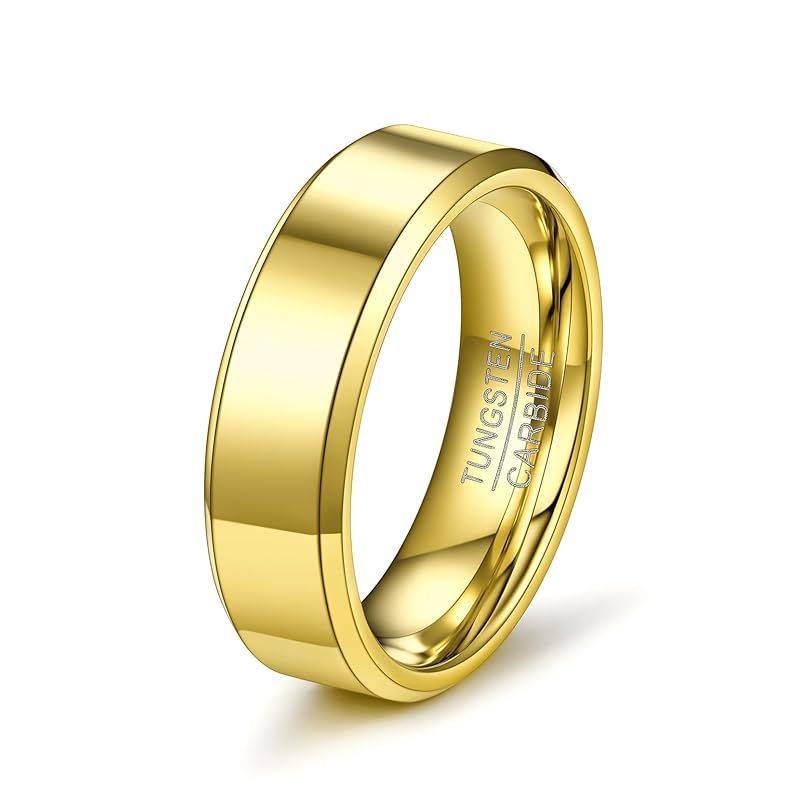 [Richsteel] タングステン 指輪 メンズ ゴールド リング 金アレ対応 幅6mm 平打ち シンプル 水/汗対応 結婚指輪 頑丈 男性 アクセサリー 24号 1