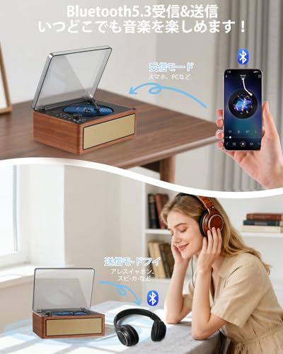 ポータブルCDプレーヤー Bluetooth5.3 充電式 FMラジオ レトロ CDプレーヤー レトロ Bluetooth5.3受信/送信 CDラジカセ FMラジオ