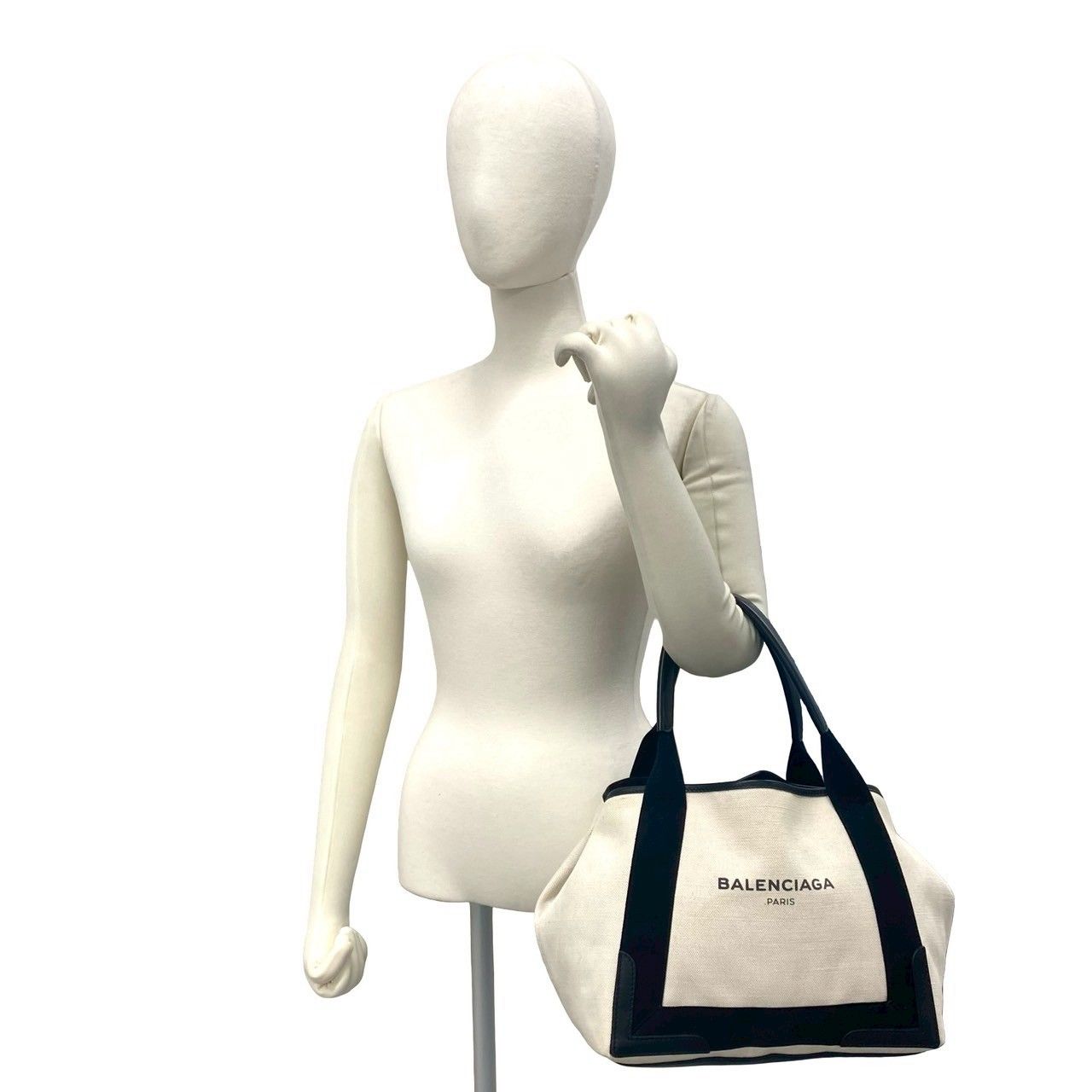 極 美品 BALENCIAGA バレンシアガ ネイビーカバス キャンバス レザー 