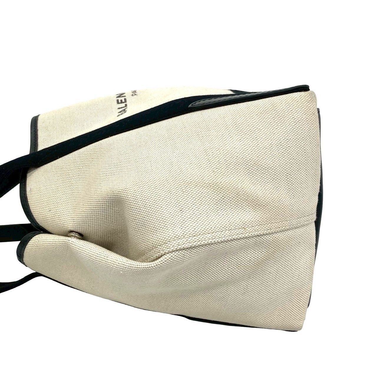 極 美品 BALENCIAGA バレンシアガ ネイビーカバス キャンバス レザー 