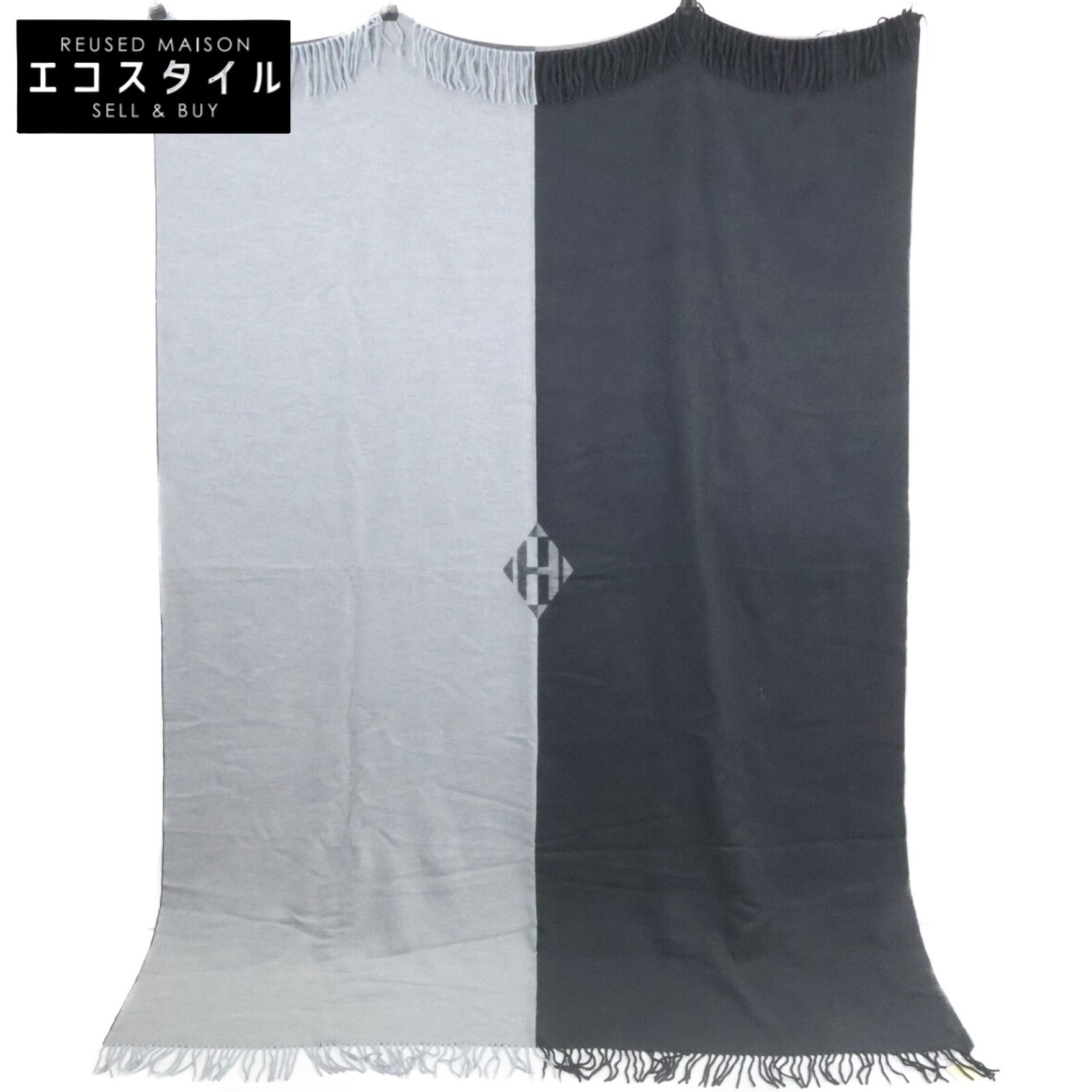 HERMES　エルメス　新品未使用 102664M PLAID QUADRILLE プレード カシミヤ Hモチーフ バイカラー ブランケット