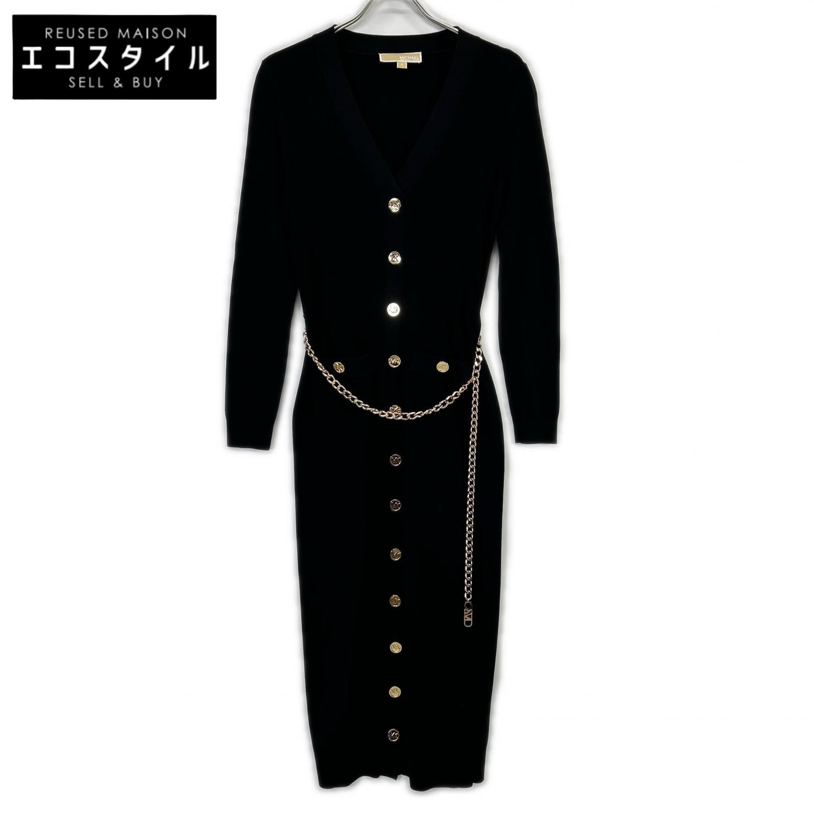 MICHAEL KORS マイケルコース ブラック MF381UB33D Stretch Viscose Belted Midi Dress M