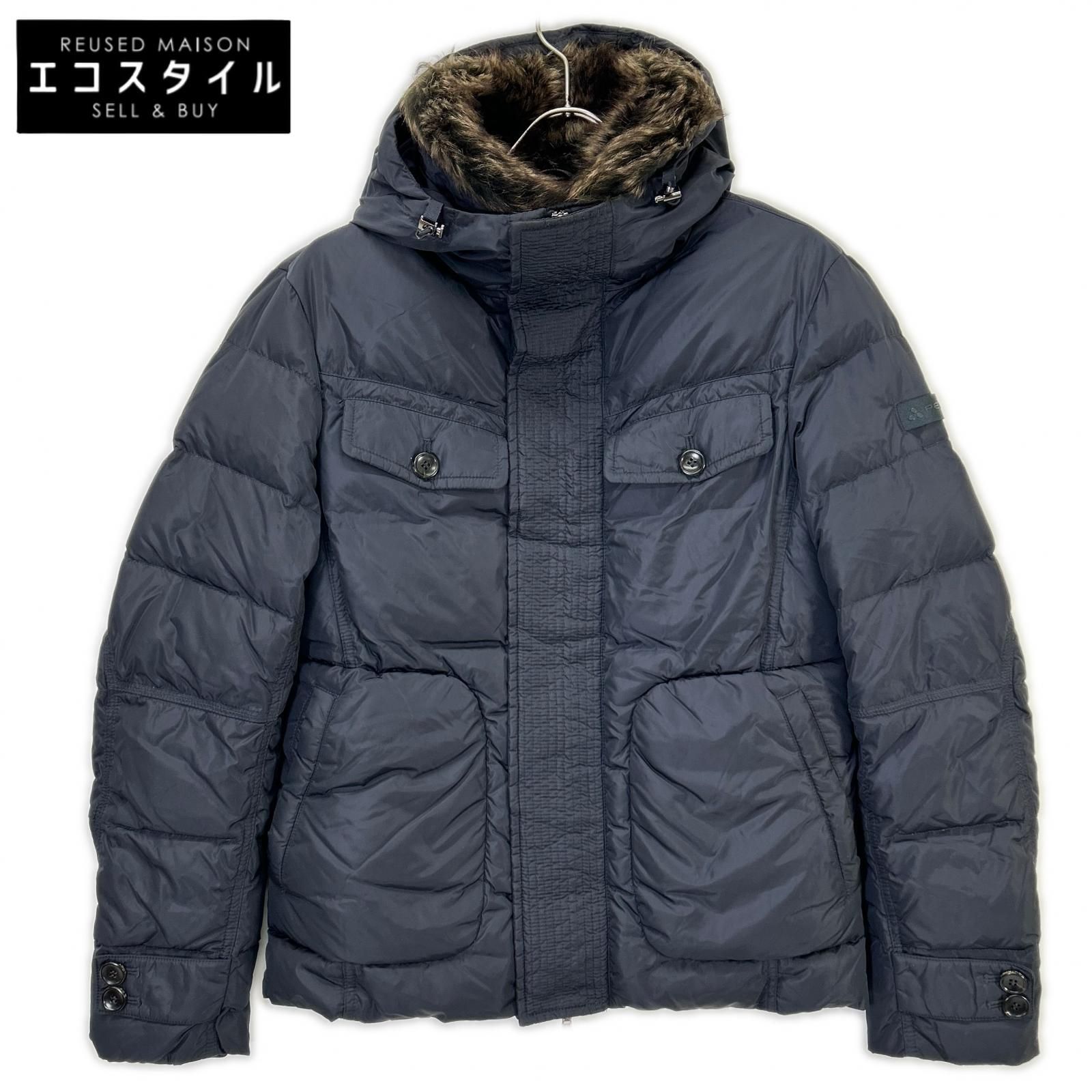 PEUTEREY ピューテリー ネイビー ネックファー ダウンジャケット XS