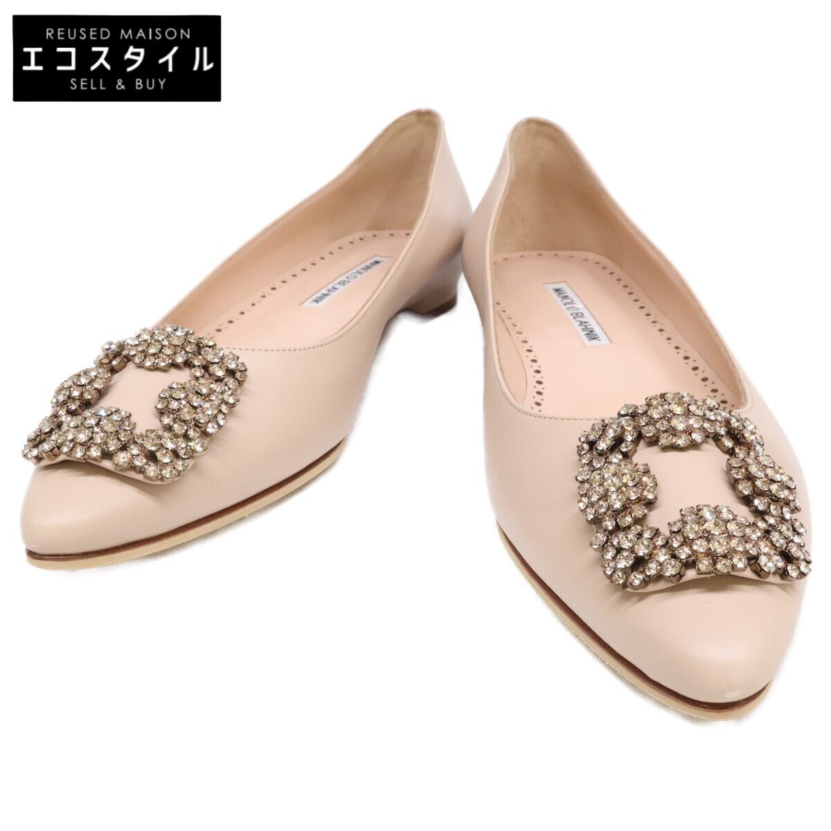 MANOLO BLAHNIK　マノロブラニク　【美品】HANGISI ハンギシ ポインテッドトゥ フラットパンプス　38 1/2