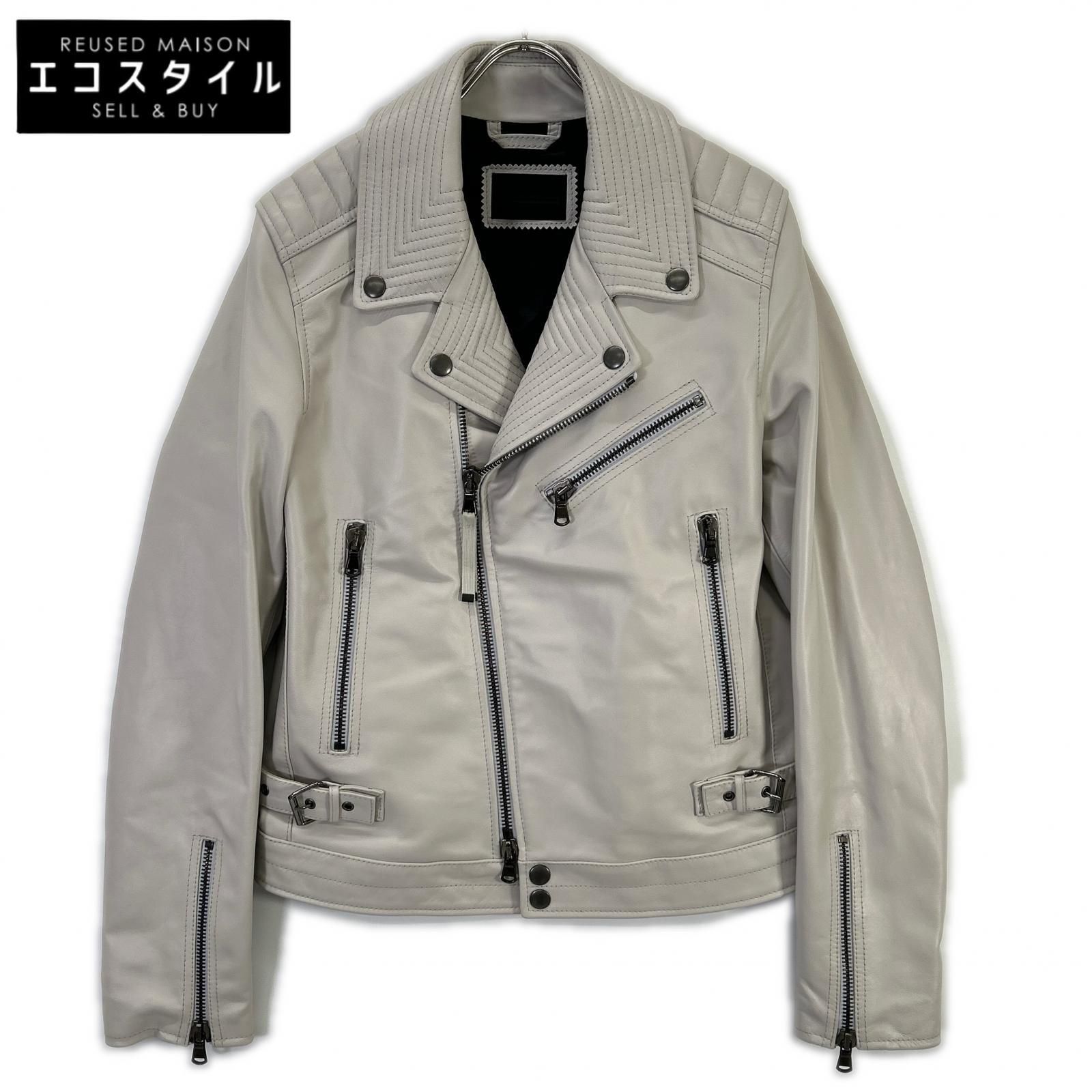 DIESEL BlackGold ディーゼルブラックゴールド ホワイト系 レザー ダブルライダースジャケット 48 DIESEL BlackGold ディーゼルブラックゴールド ホワイト系 レザー