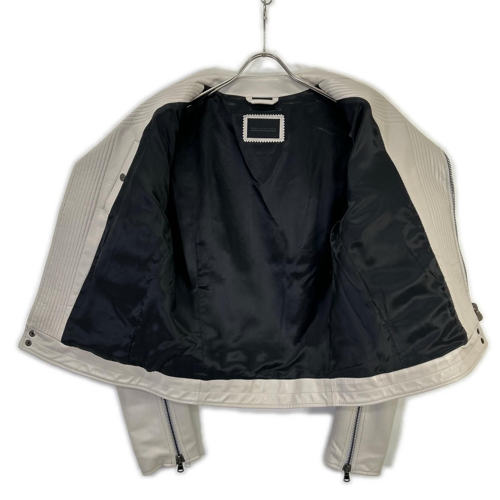 DIESEL BlackGold ディーゼルブラックゴールド ホワイト系 レザー ダブルライダースジャケット 48 DIESEL BlackGold ディーゼルブラックゴールド ホワイト系 レザー