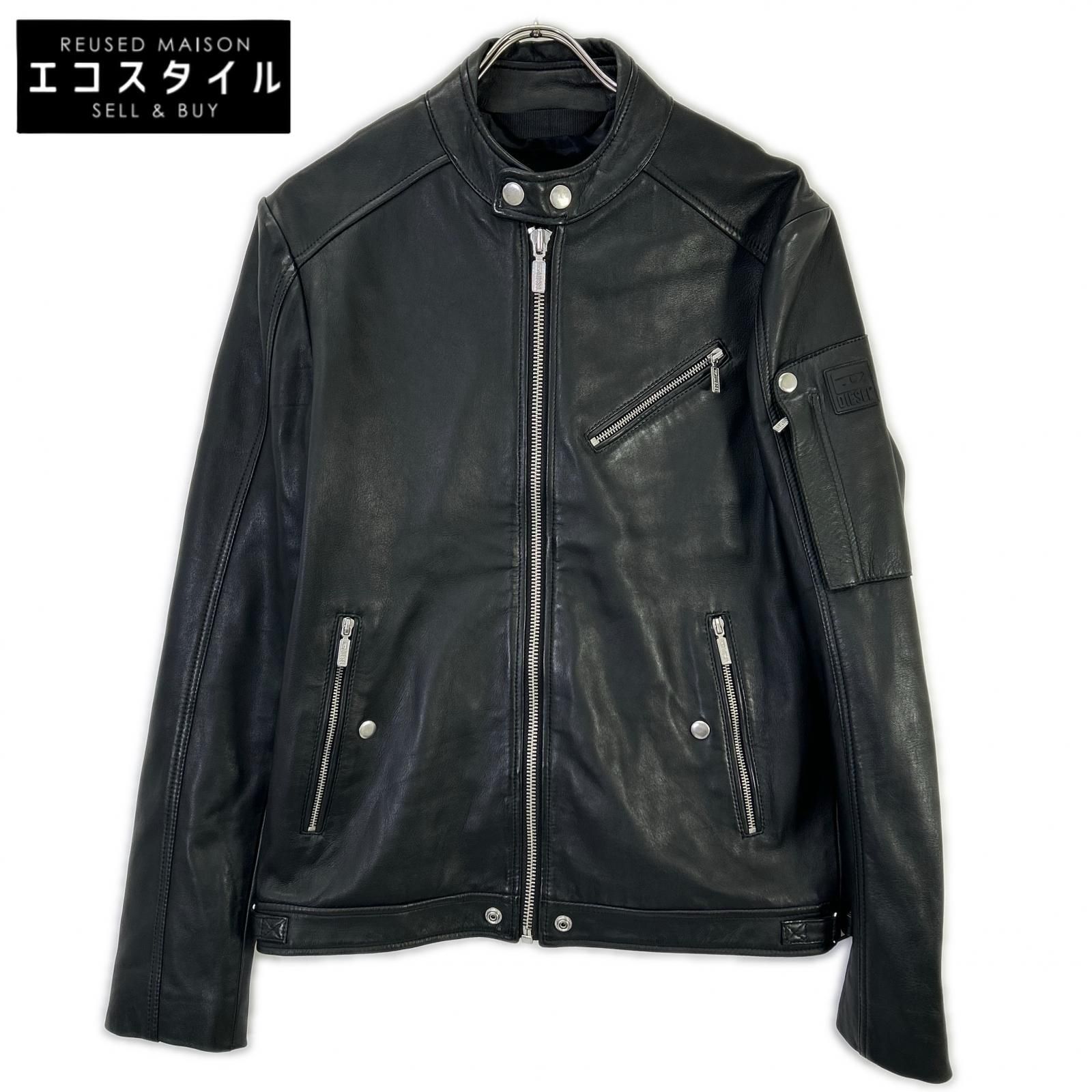 DIESEL ディーゼル ブラック ラムレザー シングルライダース 48