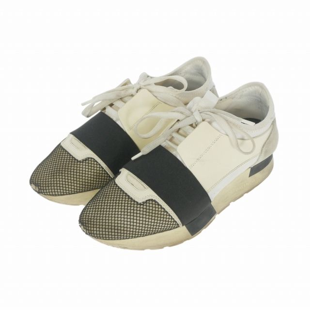 バレンシアガ BALENCIAGA Race Runner 切替 ローカットスニーカー メッシュ 靴 37 ホワイト 白 422788