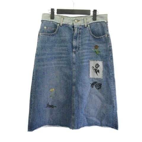 マルニ MARNI デニム スカート 膝丈 刺繍 ブルー 40 - メルカリ