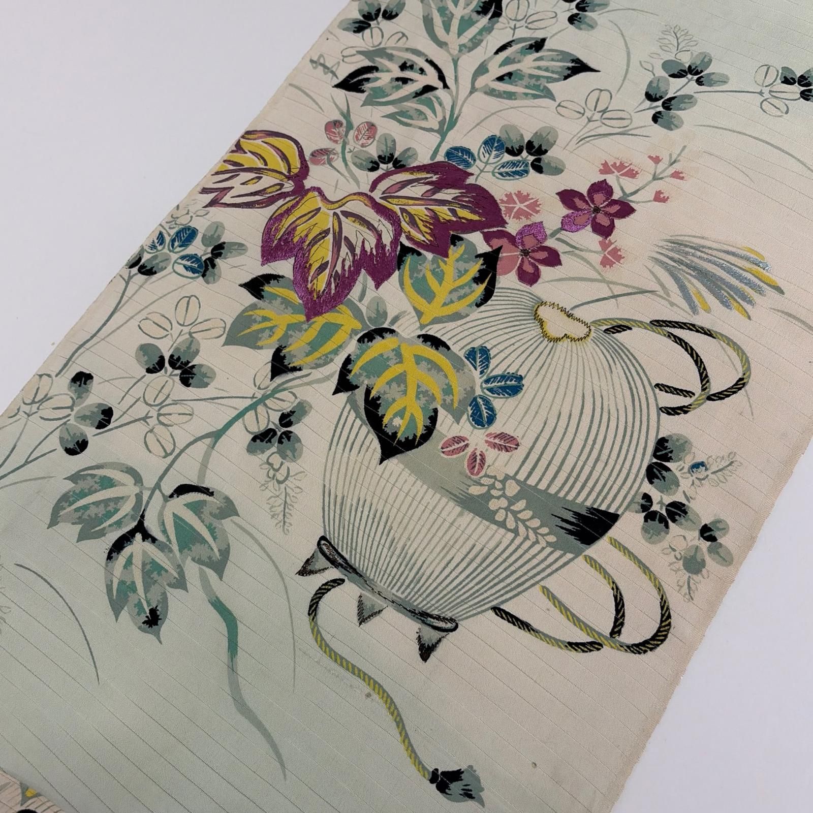 帯反物 アンティーク 正絹 絽織 刺繍 風合い良い 希少 MA-7918
