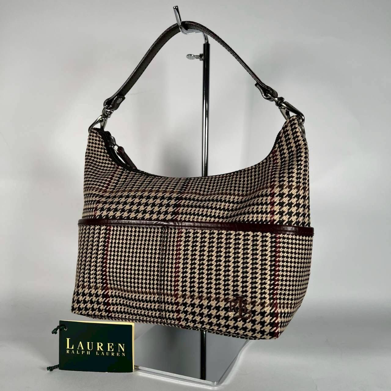 B166 LAUREN RALPH LAUREN ローレンラルフローレン アクセサリーポーチ ハンドバッグ 千鳥格子 レザー 2260003508257 50-12