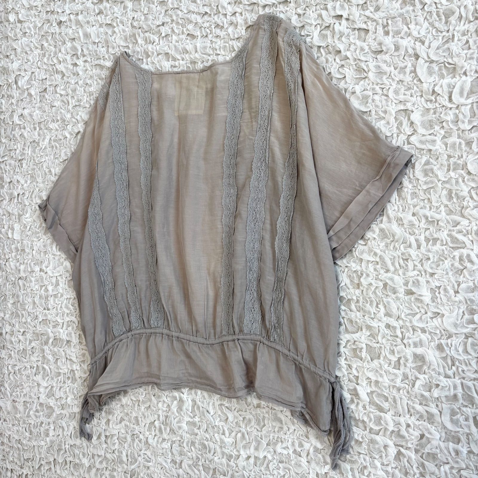 BEARDSLEY ビアズリー レース切替シアーブラウス コットンシルク 