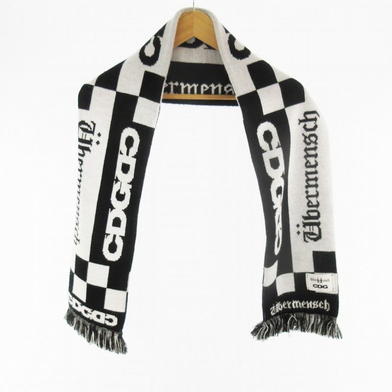 コムデギャルソン COMME des GARCONS CDG G-DRAGON Ubermensch CHECKERED STOLE マフラー ニット ロゴ ブラック ホワイト