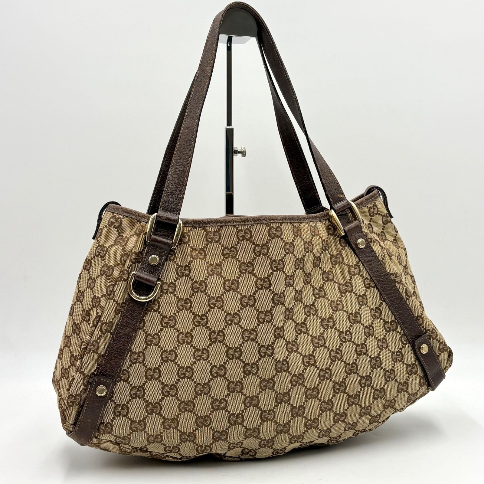 良品◎GUCCI グッチ アビー金具 GGキャンバス ショルダーバッグ トートバッグ ブラウン 130736