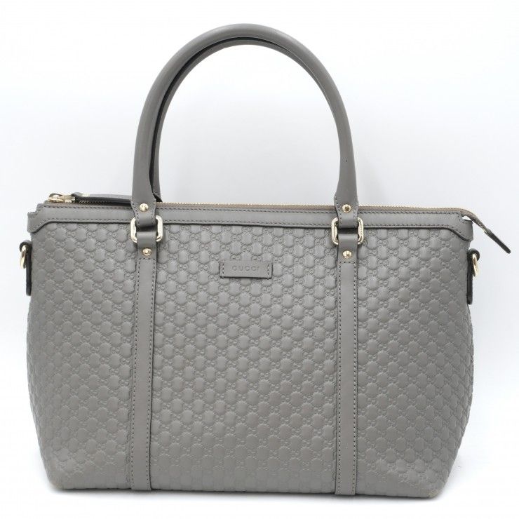 GUCCI(グッチ)マイクログッチシマ 2WAYショルダーバッグ ハンドバッグ グレー レザー ゴールド金具 449656 525040【中古】