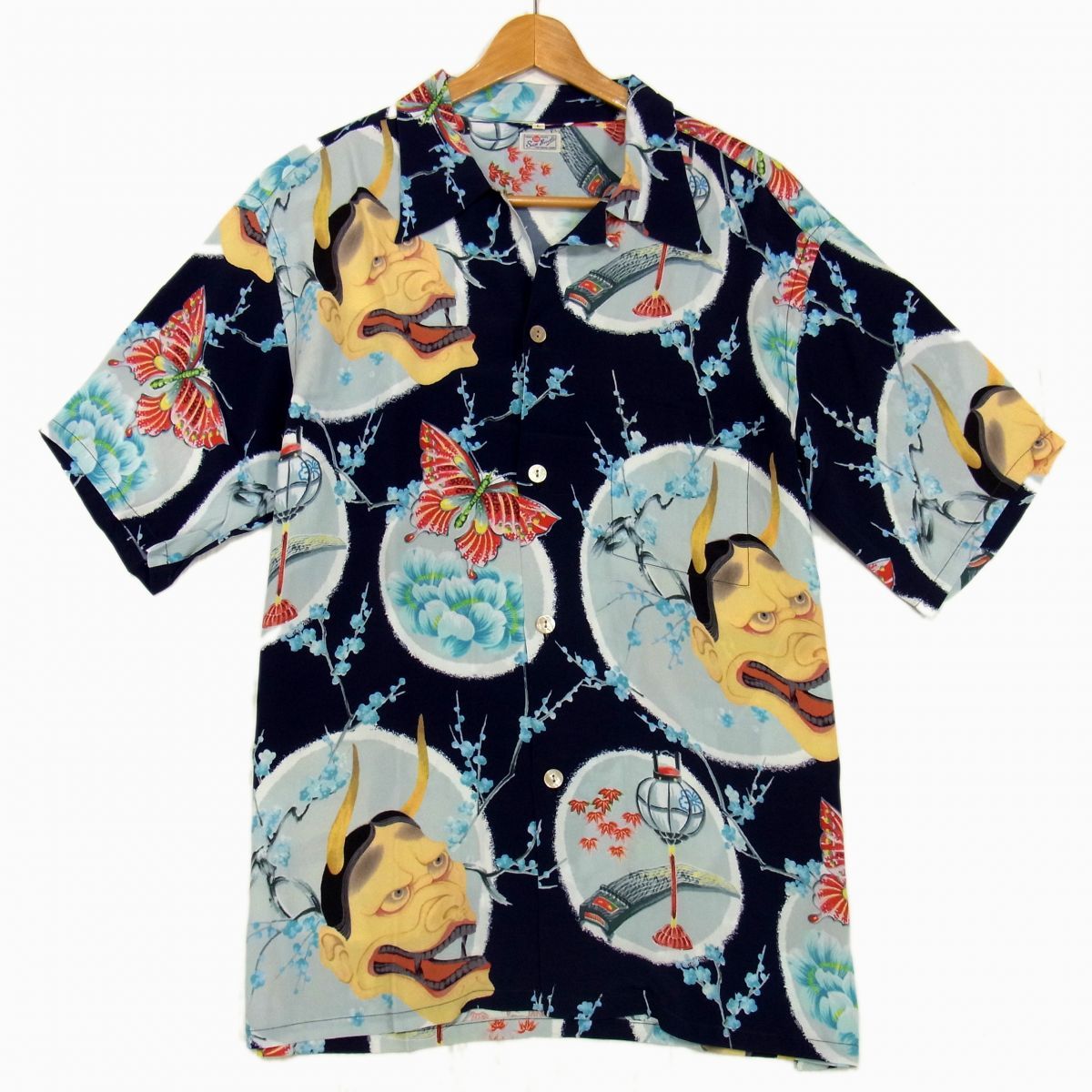 美品 夏物◇SUN SURF/東洋エンタープライズ 半袖 アロハシャツ レーヨンシャツ 般若 琴 蝶々 和柄 サンサーフ メンズ アメカジ人気