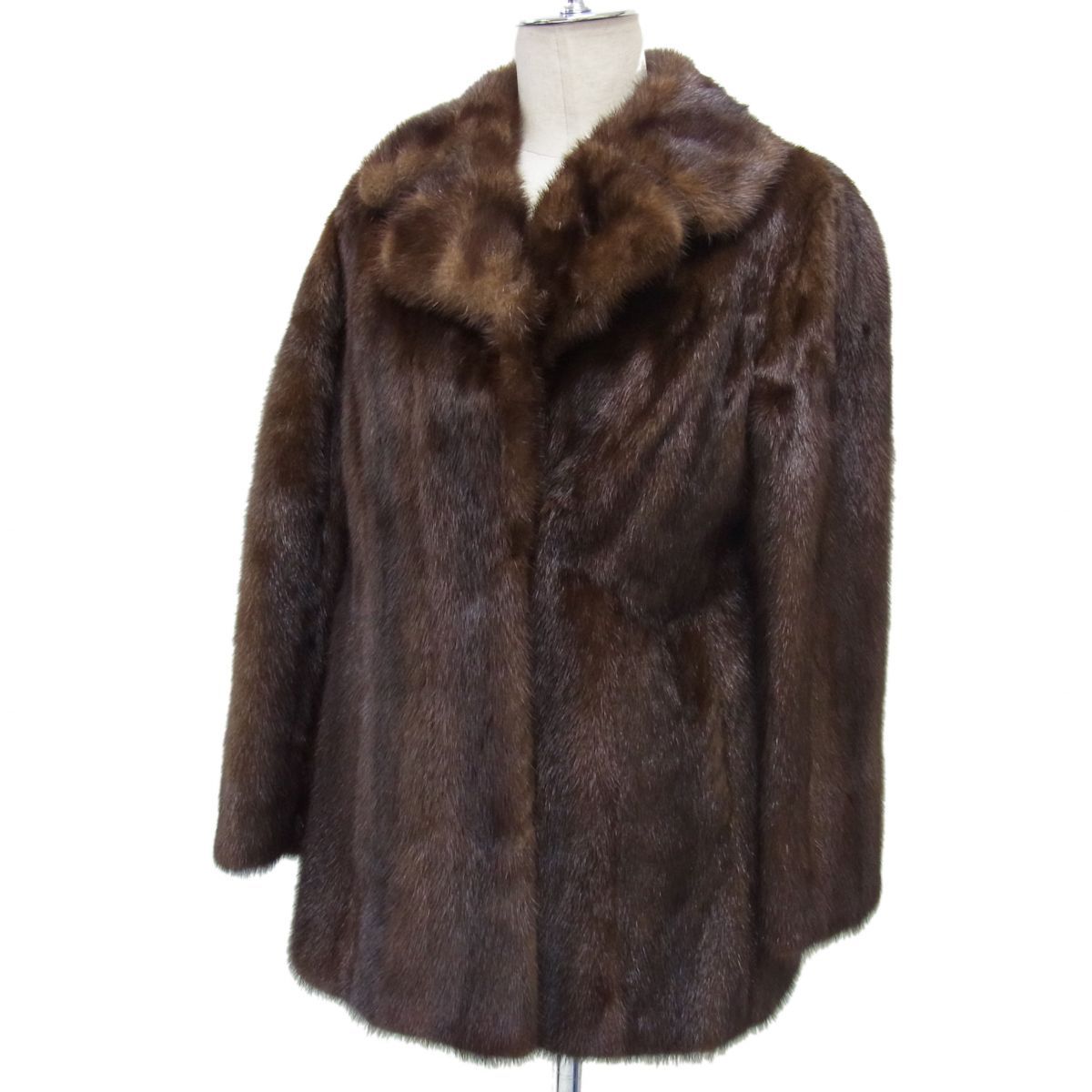 美品☆MINK 毛皮コート 最高級 リアルファー ハーフコート 11号 Lサイズ相当 艶やか レディース