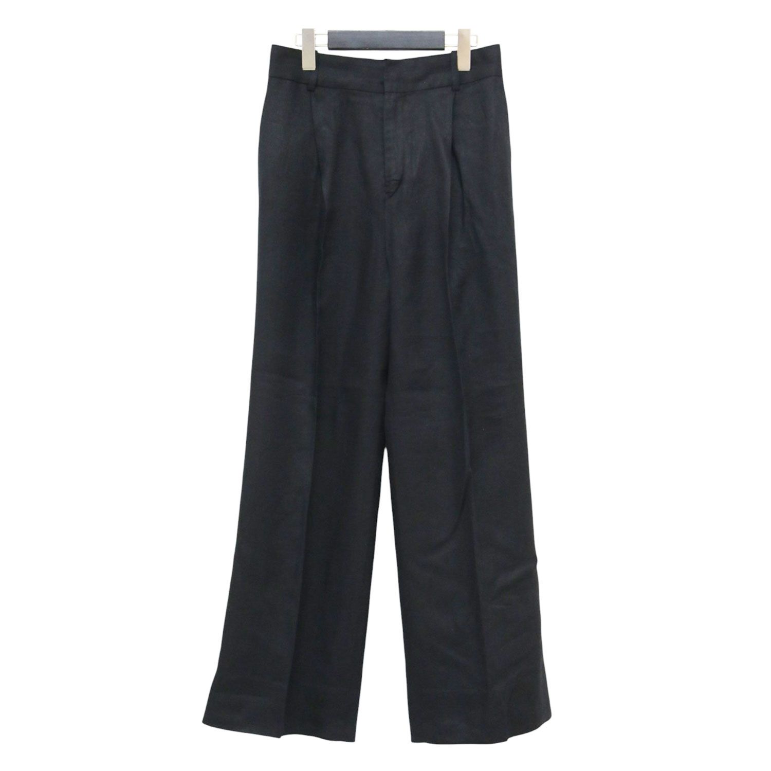 Deuxieme Classe ドゥーズィエム クラス パンツ ブラック 黒 サイズ:34(XS) | 25春夏 Decency パンツ / スラックス | ワイド ストレート タック ハイウエスト リネン | ボトムス ズボン 日本製【レディース】【中古】