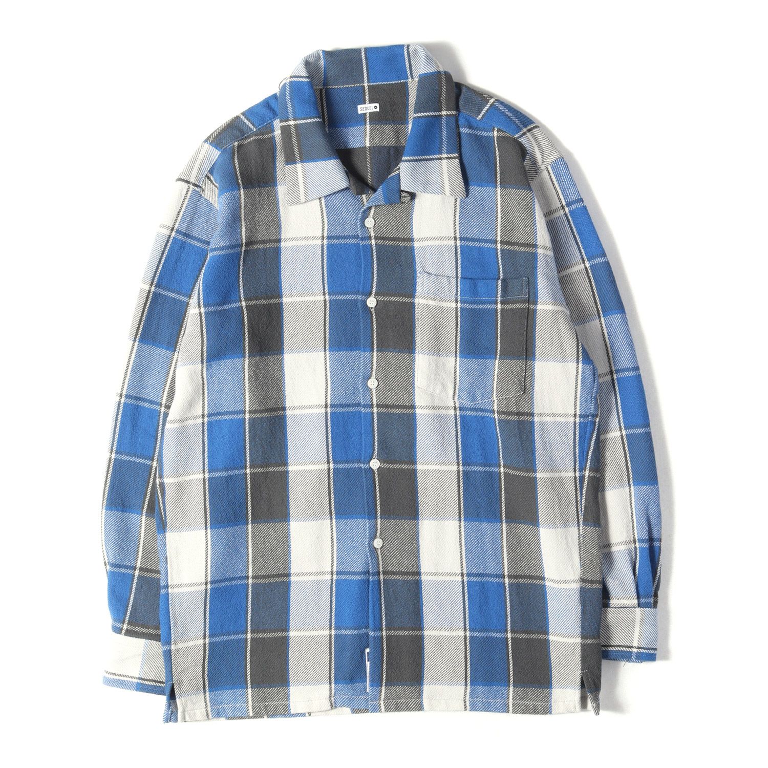 【美品】SEQUEL シークエル シャツ ブルー グレー サイズ:M | 21AW オープンカラー ヘビー チェックネルシャツ (CHECK NEL SHIRT) | トップス カジュアルシャツ 長袖【メンズ】【中古】 美品】SEQUEL シークエル シャツ ブルー グレー サイズ:M | 21AW