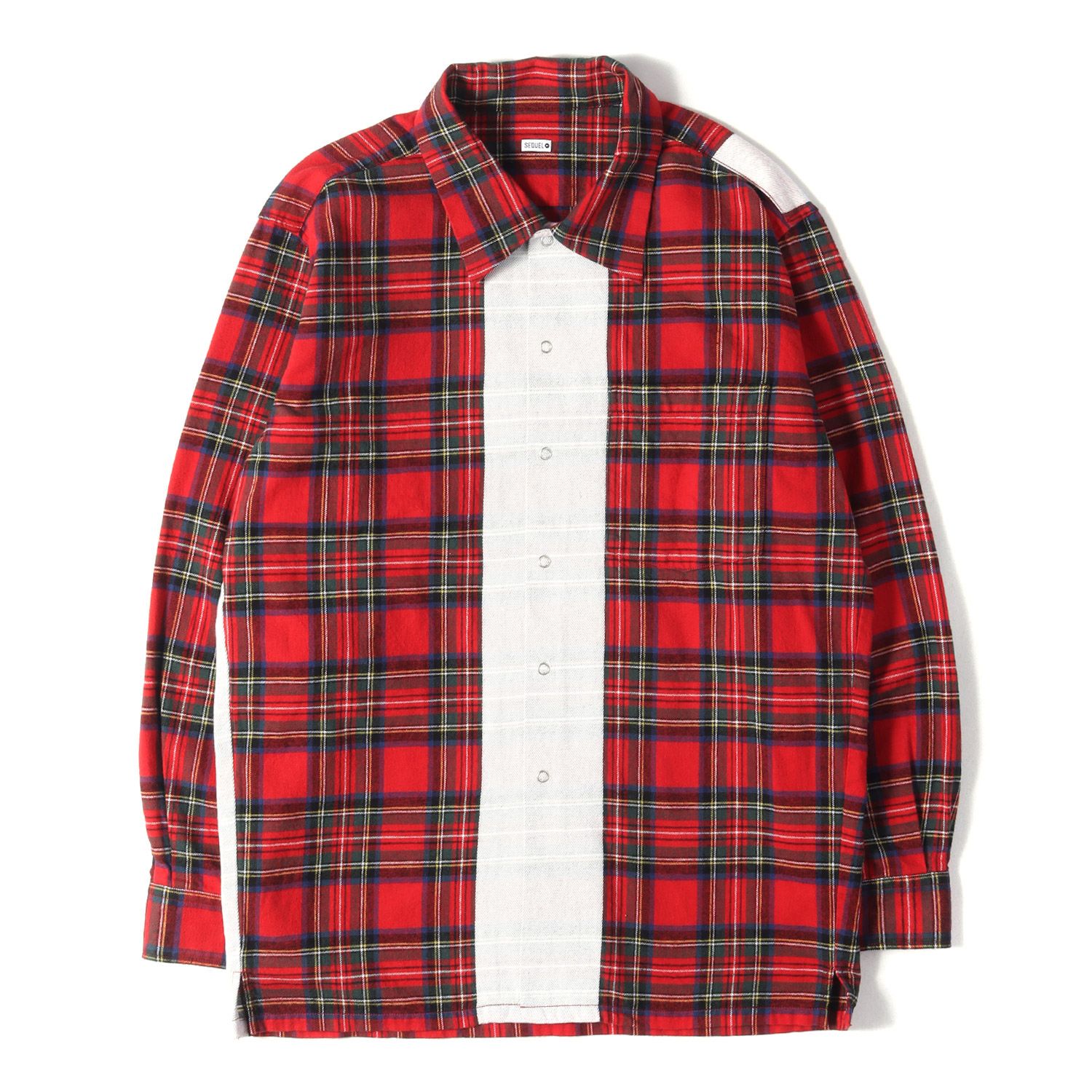 【美品】SEQUEL シークエル シャツ レッド グリーン サイズ:M | 23SS ライン チェック フランネルシャツ (LINE NEL CHECK SHIRT) | トップス カジュアルシャツ 長袖【メンズ】【中古】