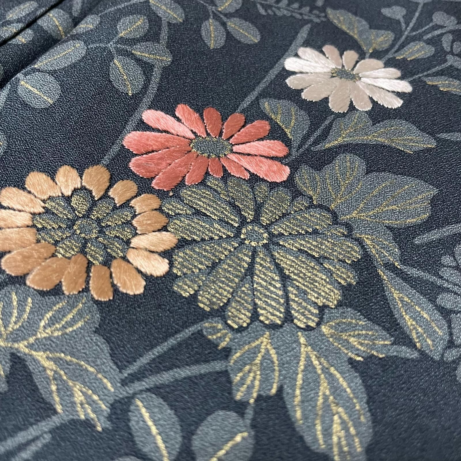 訪問着 裄69 染めに刺繍 草花模様 着物 正絹 X-2878 - メルカリ