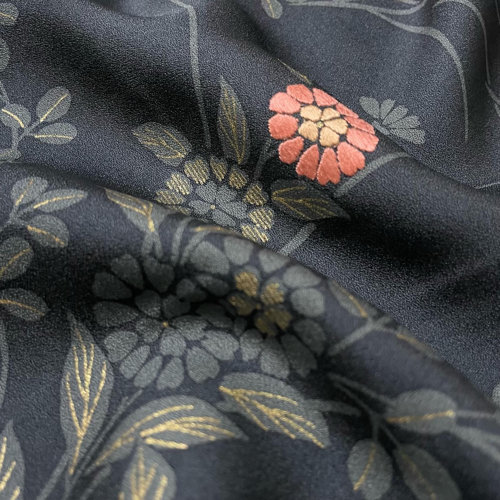 訪問着 裄69 染めに刺繍 草花模様 着物 正絹 X-2878 - メルカリ