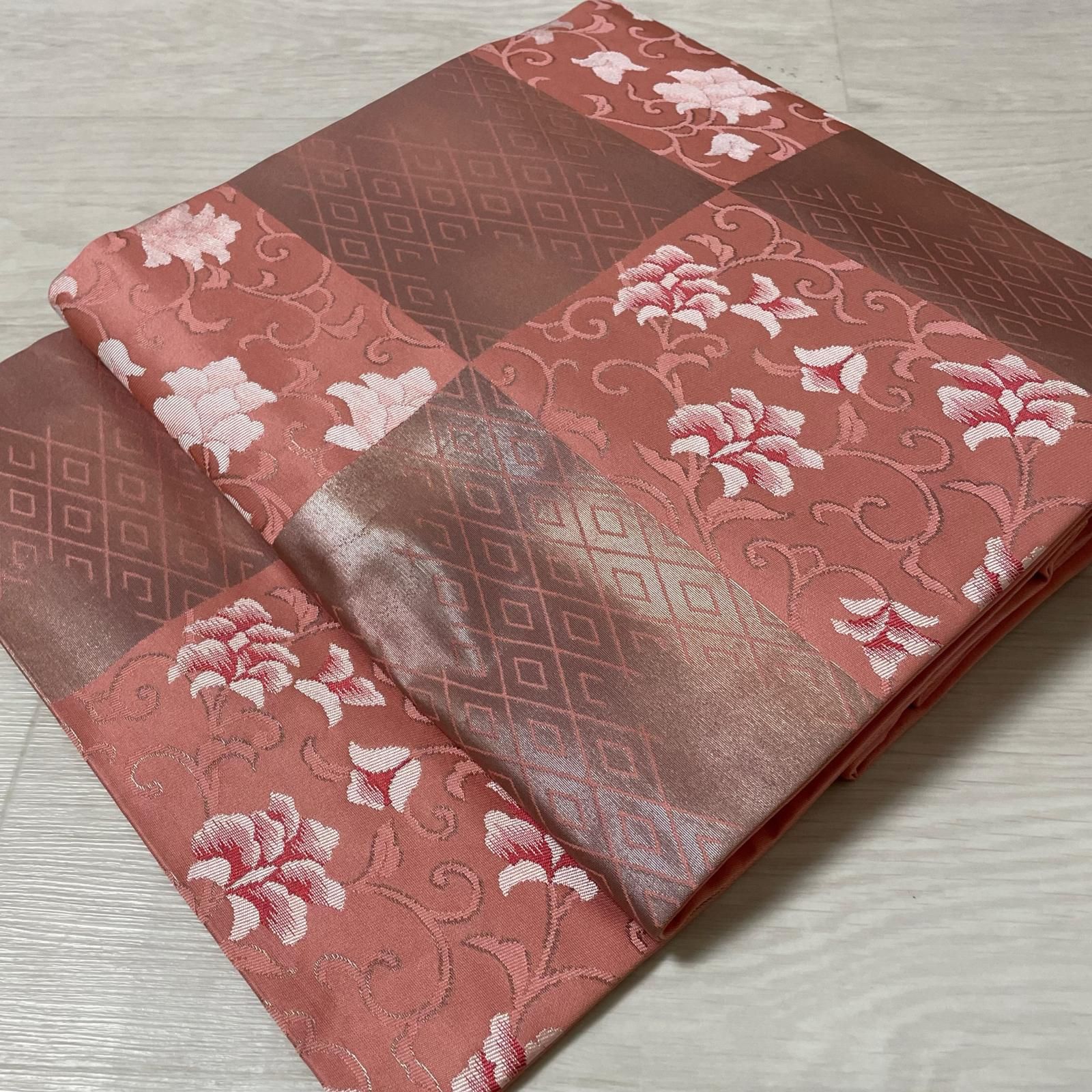 名古屋帯 市松模様 花唐草 九寸 正絹 着物 X-2923 6,336円