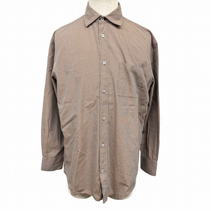【中古】[印象AB] JIL SANDER ジルサンダー シャツ 古着 胸ポケット付き セミワイドカラー ロングテール ロングスリーブ 光がやや反射して生地が所々白っぽく見える(光沢とは少し異なる) 綿100% コットン100% 茶 メンズ