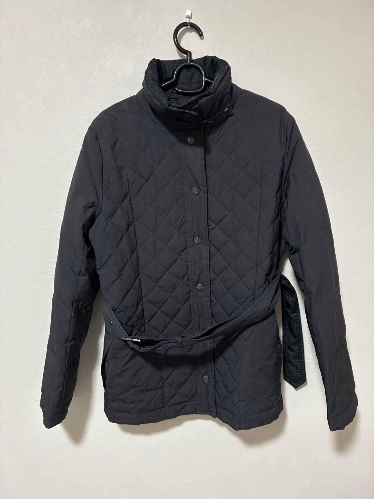 ☆149☆Aquascutum Londonアクアスキュータム　リバーシブルパデットブルゾン　千鳥格子柄　腰ベルト付き　ダウン　フェザー　ブルーフォックス