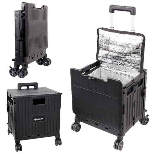 [TOBAU/保冷バッグ付き] キャリーカート クーラーボックス 折りたたみ 4輪 50L コンテナキャリーカート 耐荷重25kg 360°回転 軽量 アウトドア キャンプts 00b88888